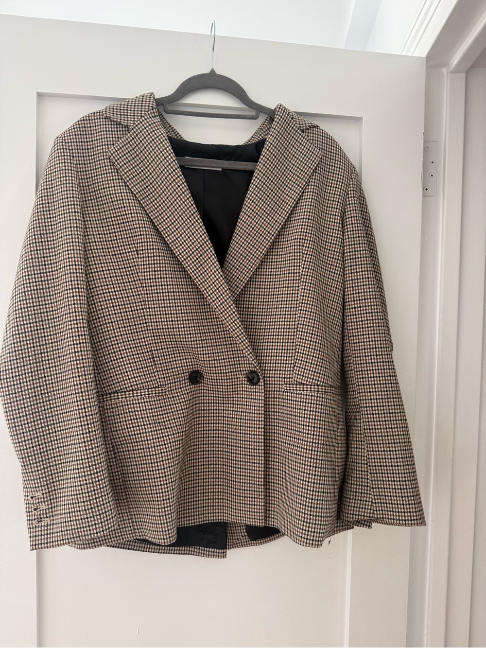 Mango Brown and Cream Checked Blazer